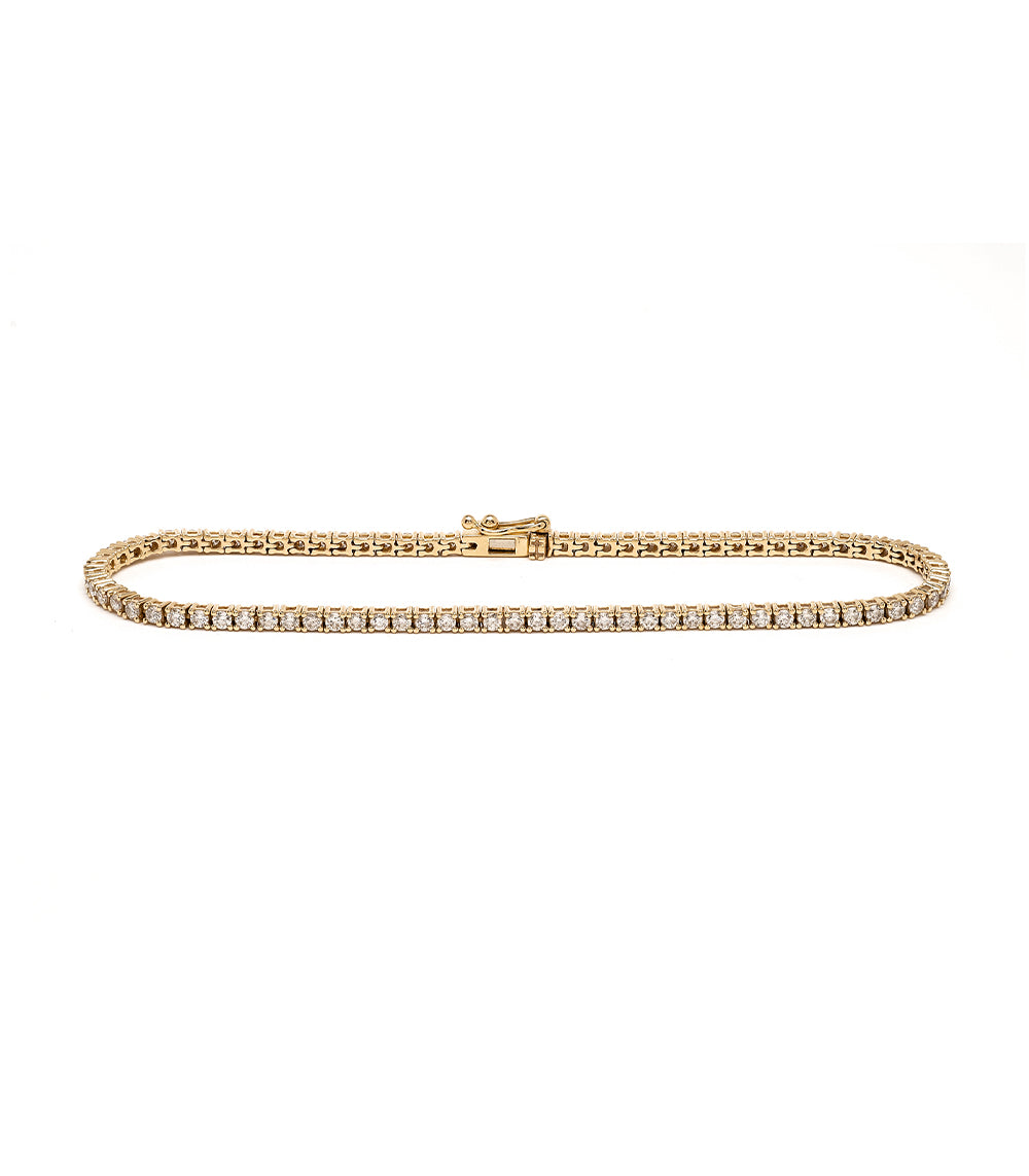 The Hills CC-DB1 gold tennis bracelet with pavé-style diamonds and box clasp on white background