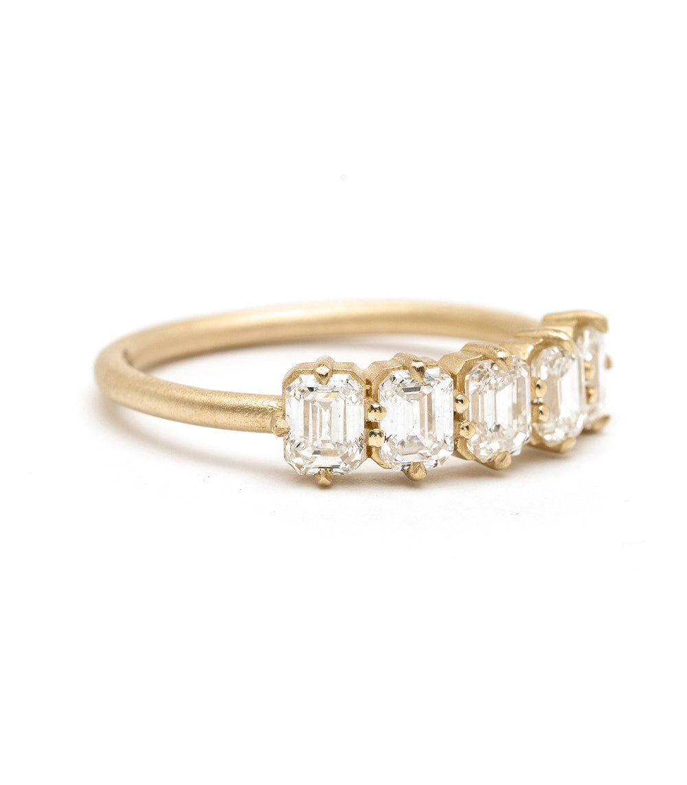 Claudette 5 Stone Band SK-R68-Band-EC five-stone gold diamond ring with rectangular-cut stones on white background