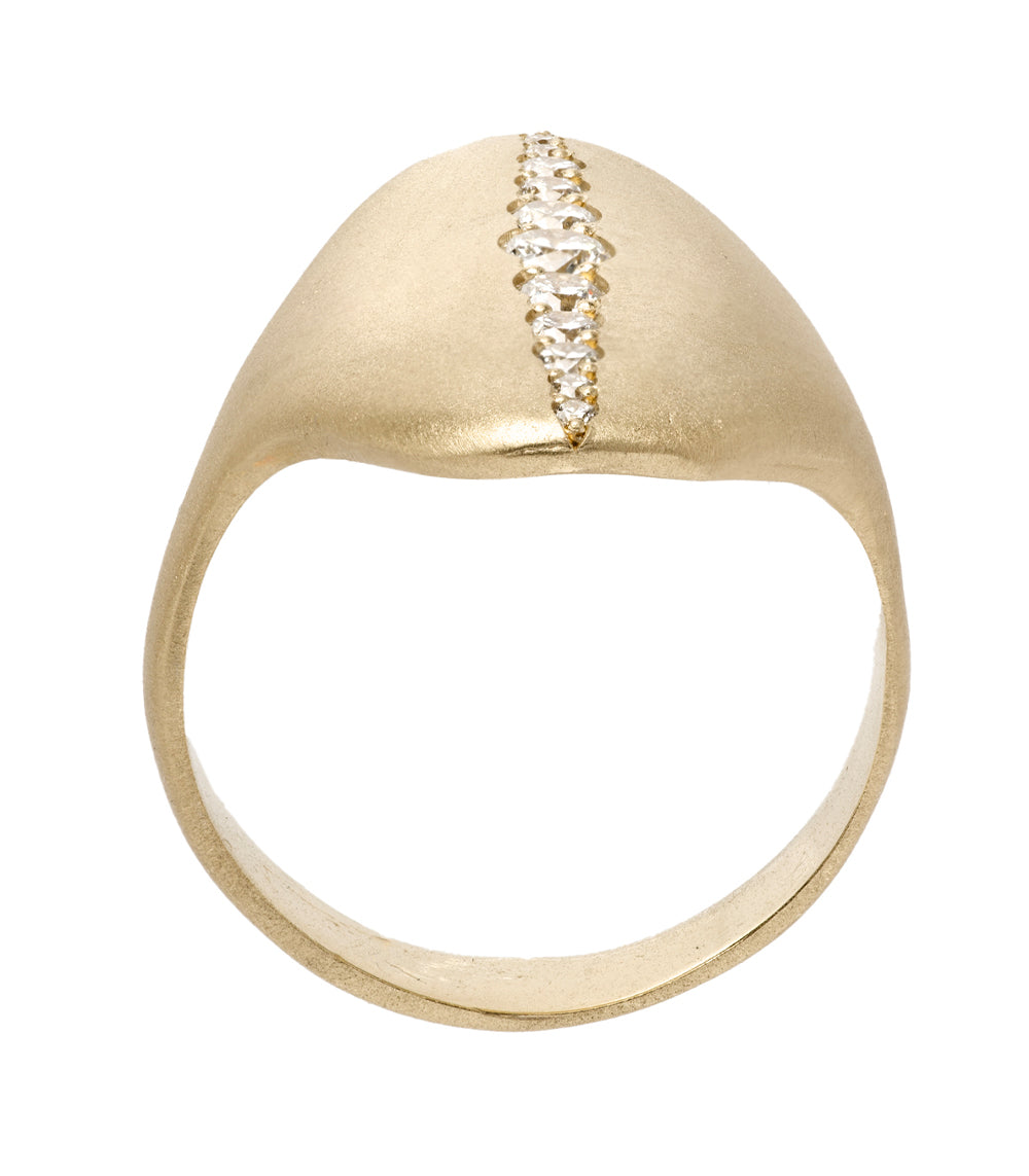 Shield Ring P-R7-D ring in 14K yellow gold with shiny finish and clustered clear stones in a shield shape