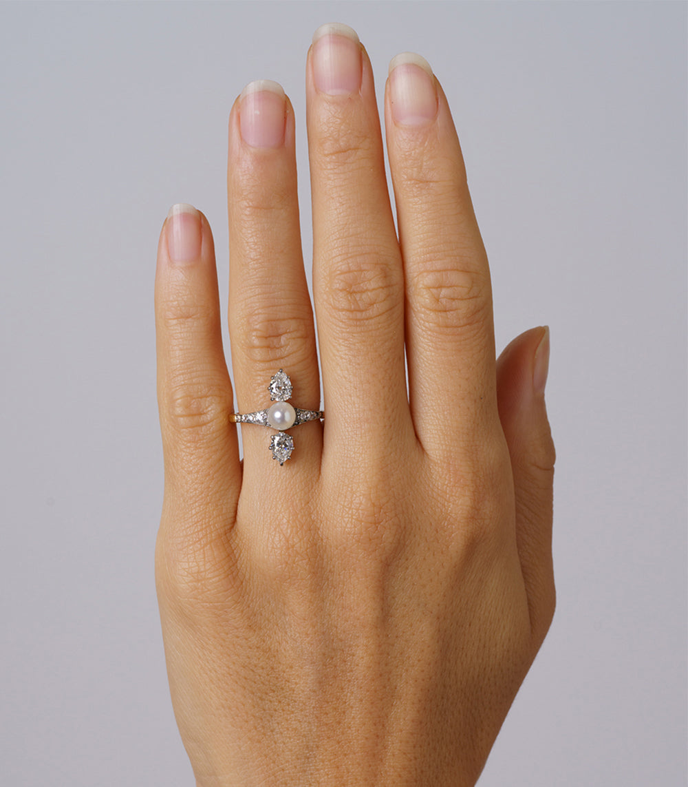 Belle of the Ball by VC-R174 2 stone engagement ring in silver with pearl and two sparkling stones