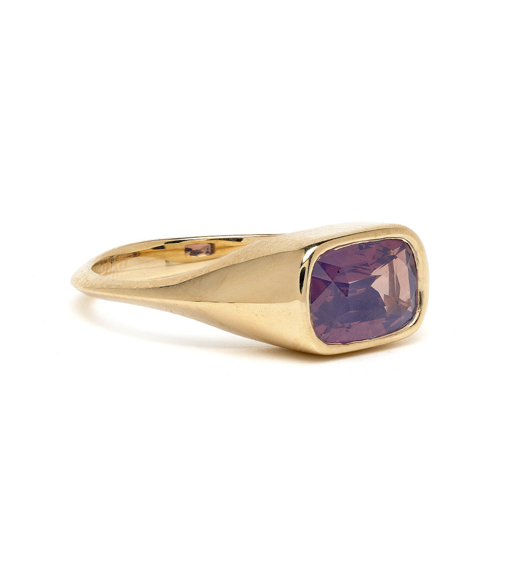 Tristan by SK-R113-CC-PS-2.01 gold engagement ring with large purple cushion-cut gemstone bezel set
