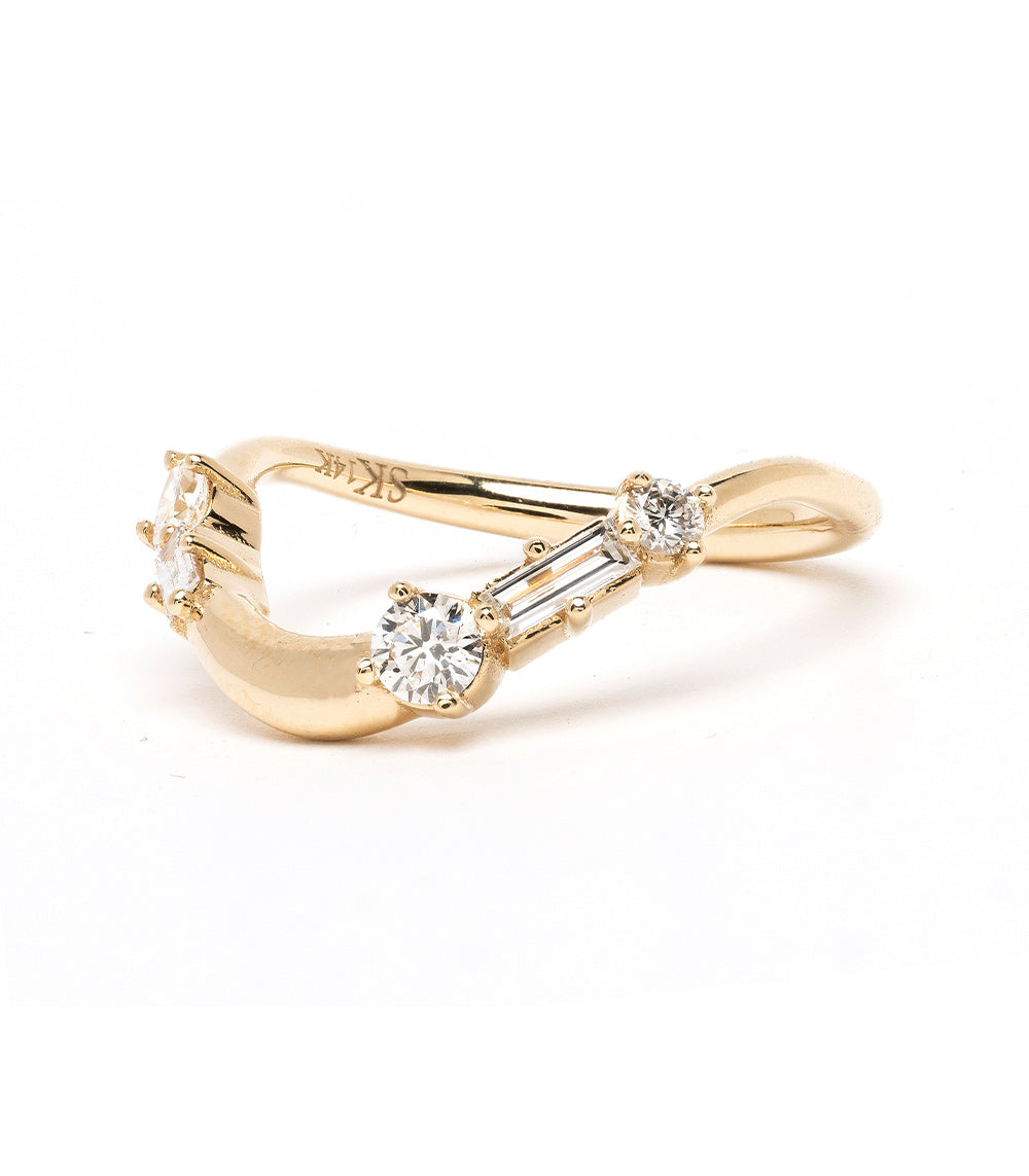 Medium Melt Band by EGB-R15 14K yellow gold ring with shiny setting and three round diamonds
