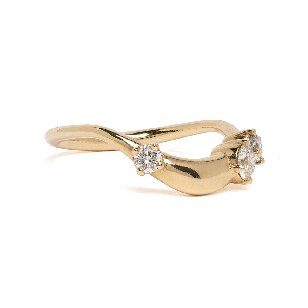 Small Melt Band by EGB-R1-3D-LG asymmetrical engagement ring in 14K yellow gold with shiny setting
