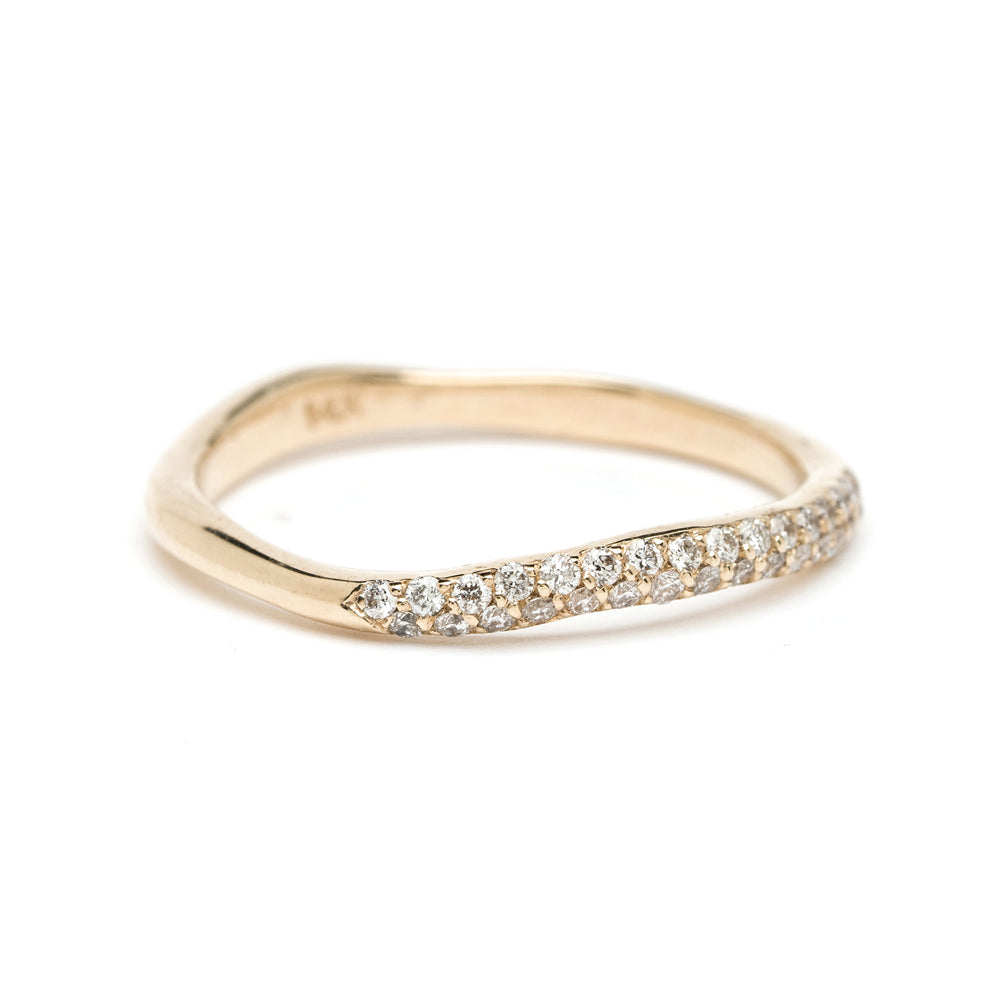 Petite Wavy Band by T-R44 14K yellow gold ring with shiny pave diamond accents—understated wave.