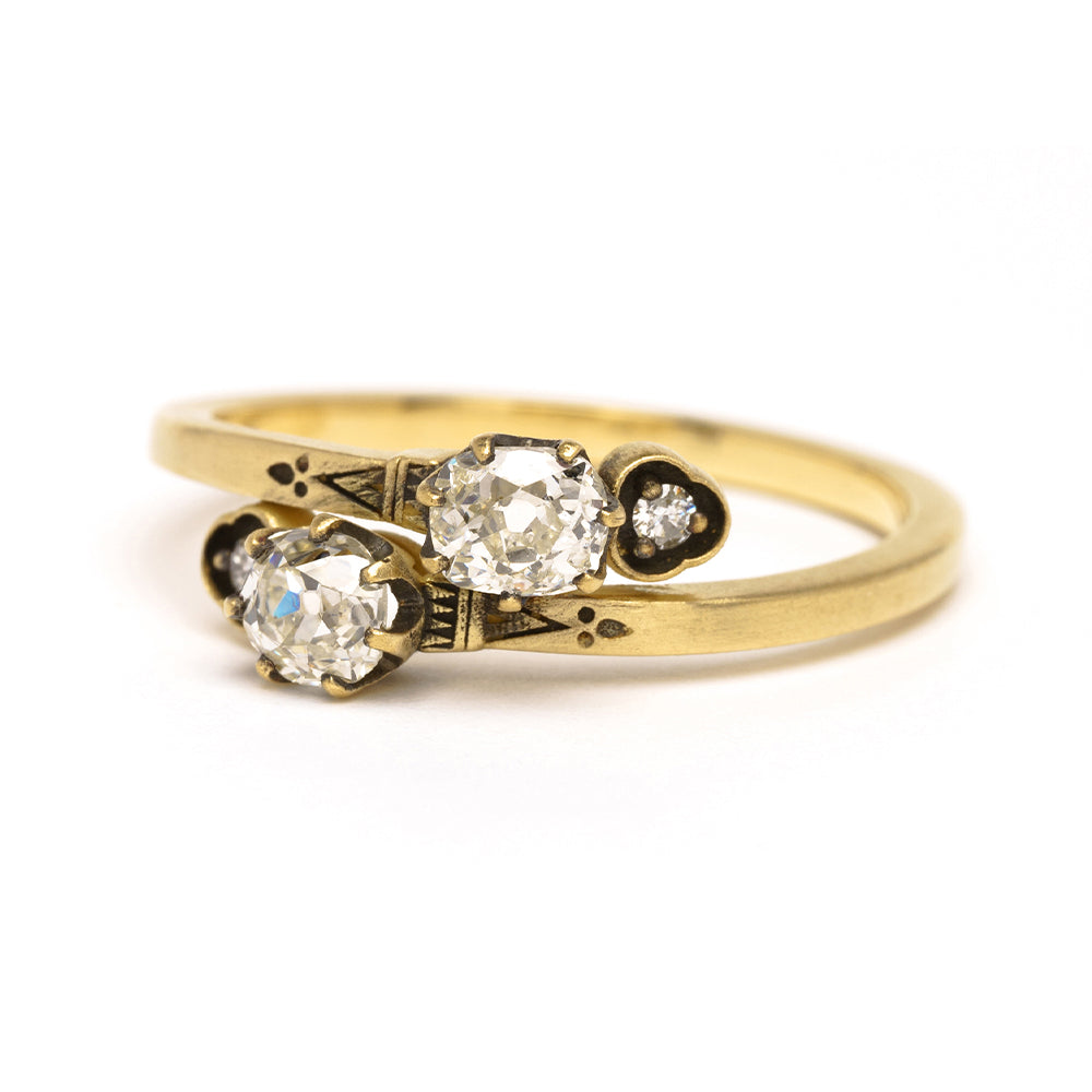 Crossover Toi et Moi by SK-R98 gold 2 stone engagement ring with round diamonds, cross-over setting
