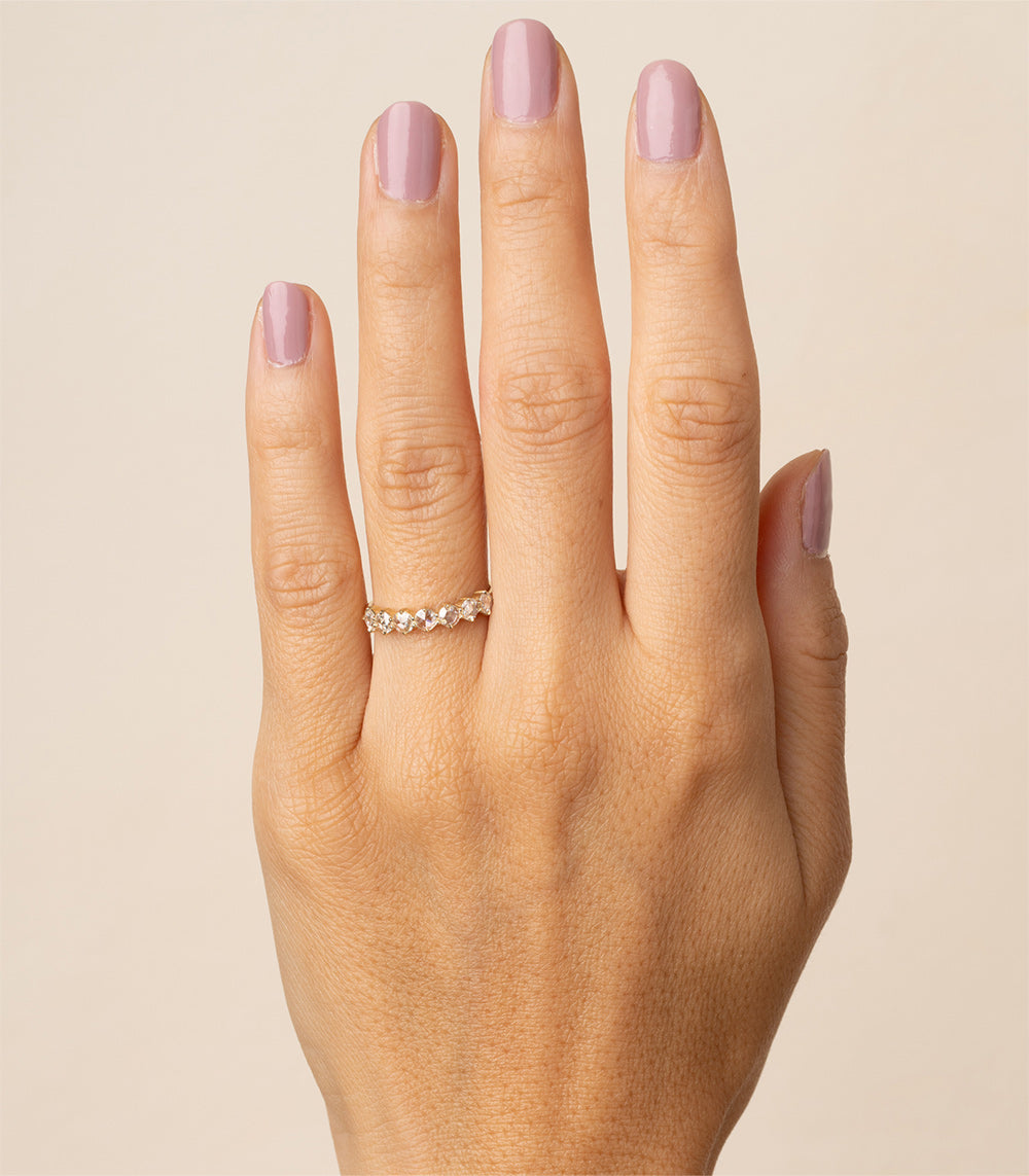Claudette 7 Stone Band by SK-R68-7-ND-RRC-WD-0.42 in 14K yellow gold, shiny 7-stone band