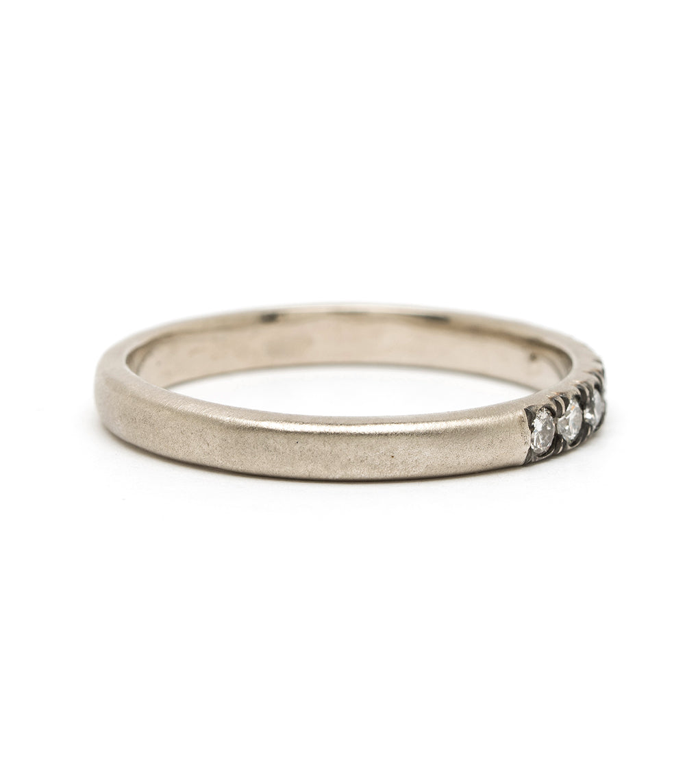 Vintage Inspired Stacking Band LF-R1-OD band in 14K white gold, matte finish with small stone detail