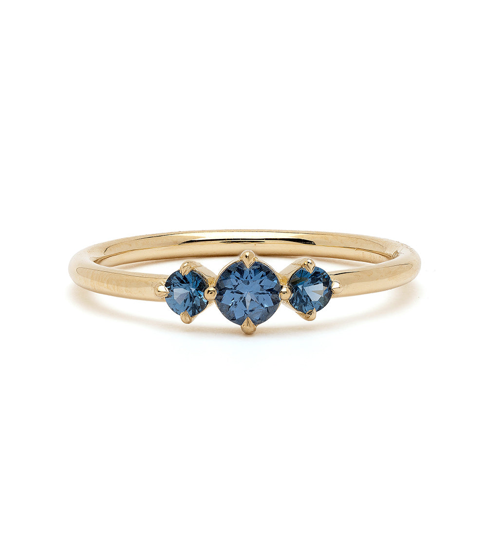 Claudette Gemstone Stacking Band SK-R68B-3-RB-CS-0.33 gold ring with three blue heart-cut gemstones