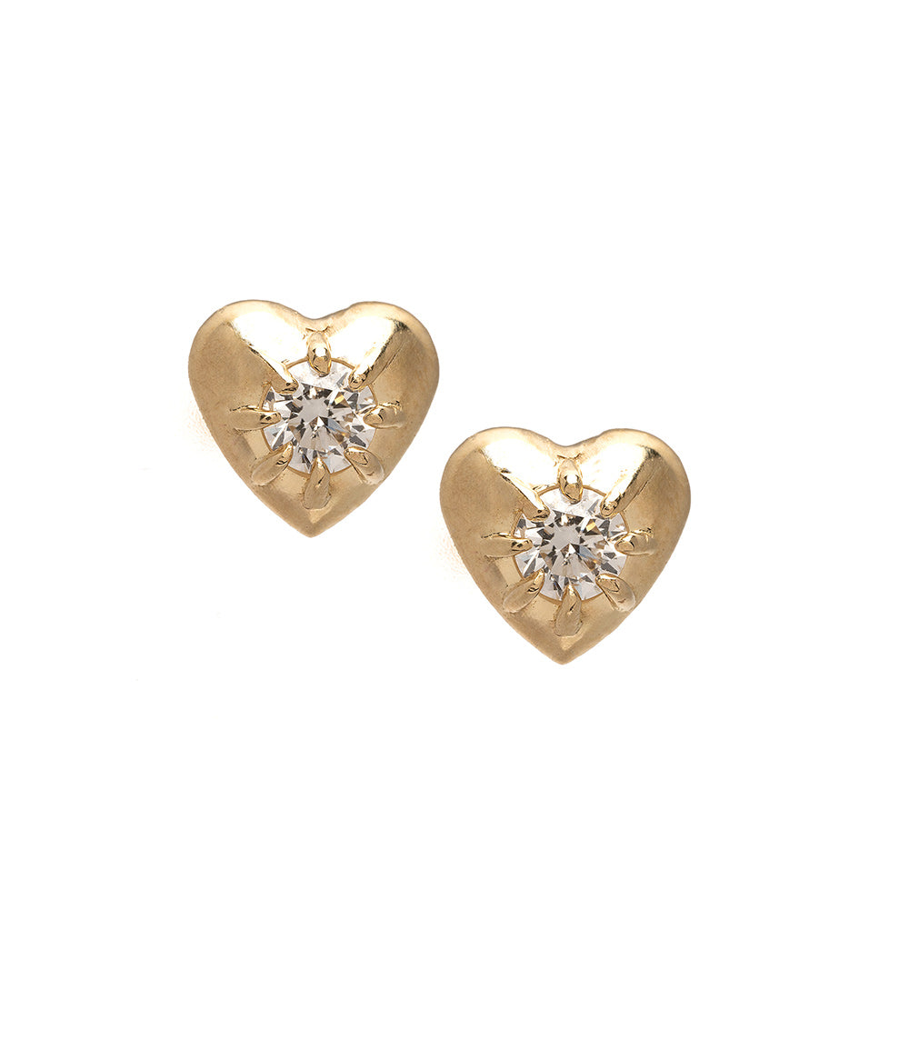 Cora Mini Studs by SK-E6-D heart stud earrings in 14K yellow gold with shiny bezel-set stones