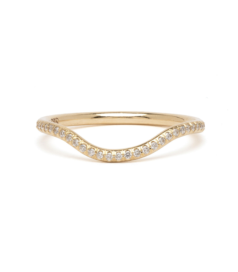 Mini Beau Band A-R31-Demi ring band in 14K yellow gold with diamond pave, asymmetrical wave shape