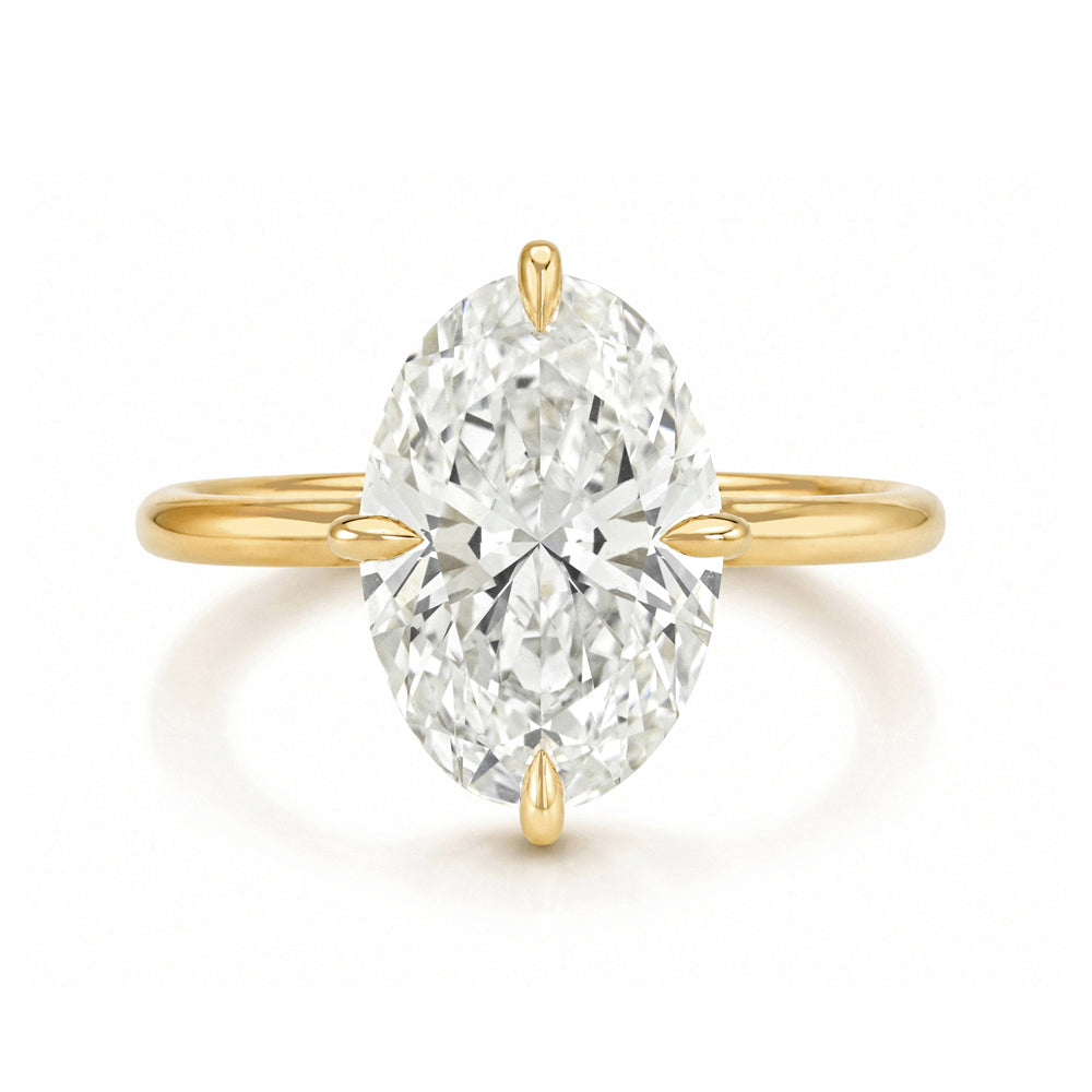 Brilliant Oval 3 Carat Lab Diamond Engagement Ring With Thin 14k Yellow Gold Band Er104 Front