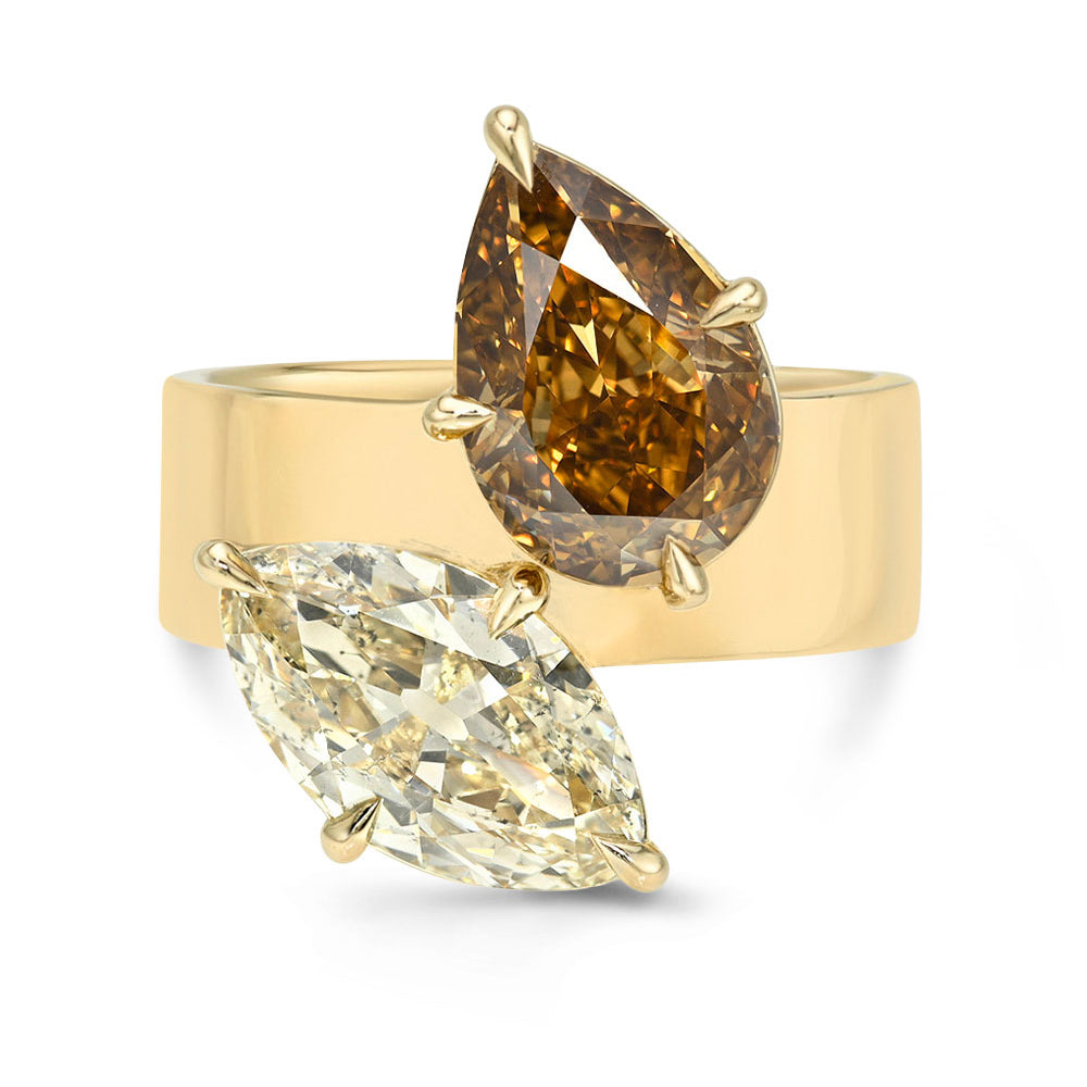 Ashton Toi et Moi by Sofia Kaman 2 stone engagement ring in yellow gold with marquise-cut stones