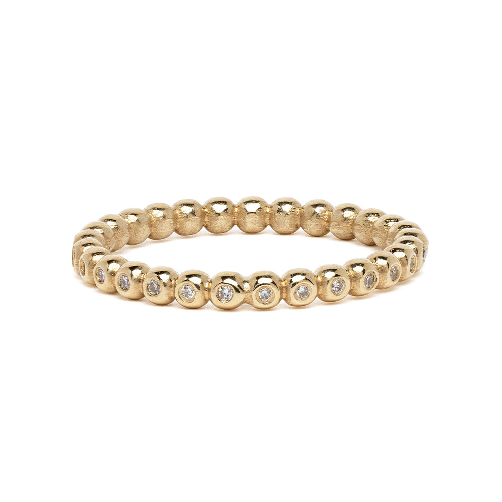 Bubble Band R-R14 band ring in shiny 14K yellow gold with pave round diamonds and bubble bezels