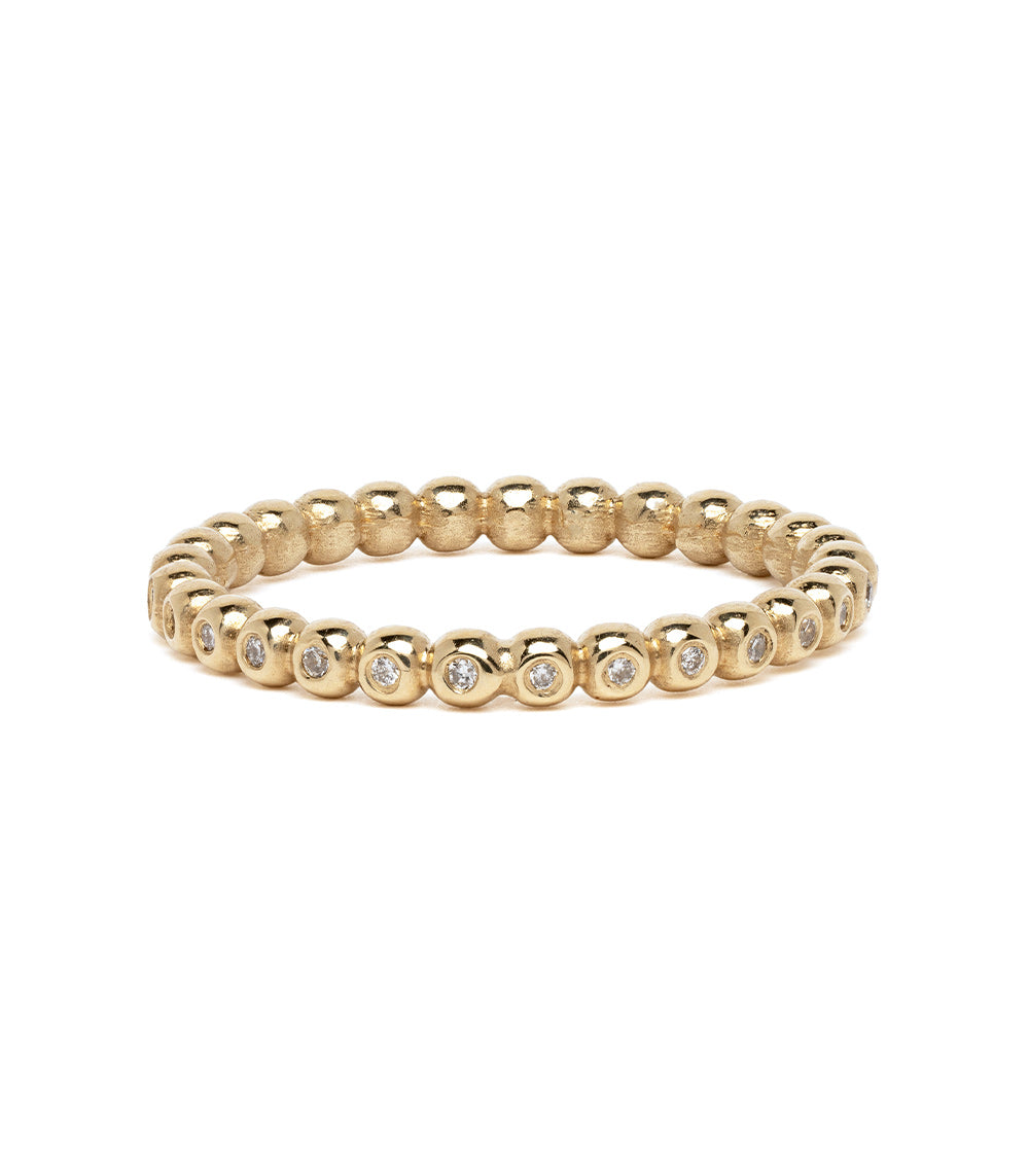 Bubble Band R-R14 band ring in shiny 14K yellow gold with pave round diamonds and bubble bezels