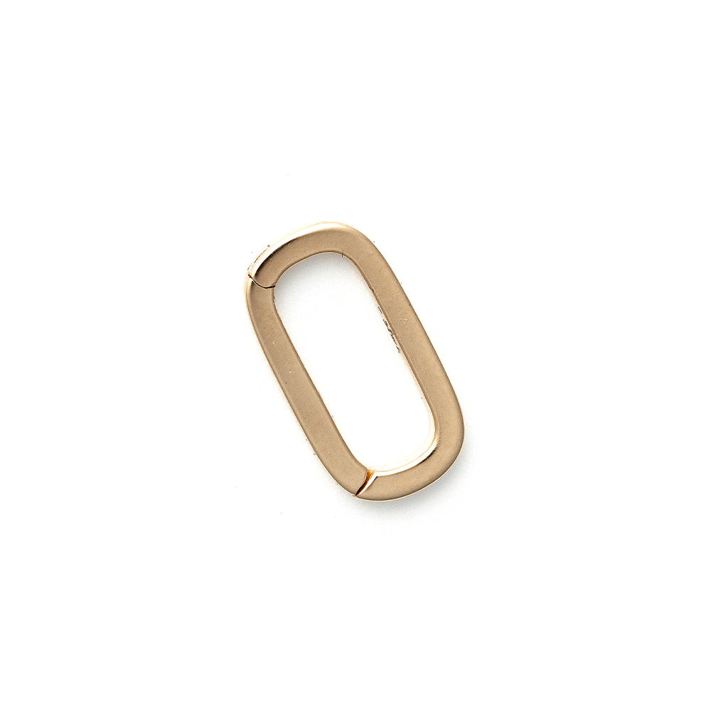 Oval Paperclip Charm Holder SK-CH4 in brushed gold tone, oval loop with hooked clasp detail on white background.