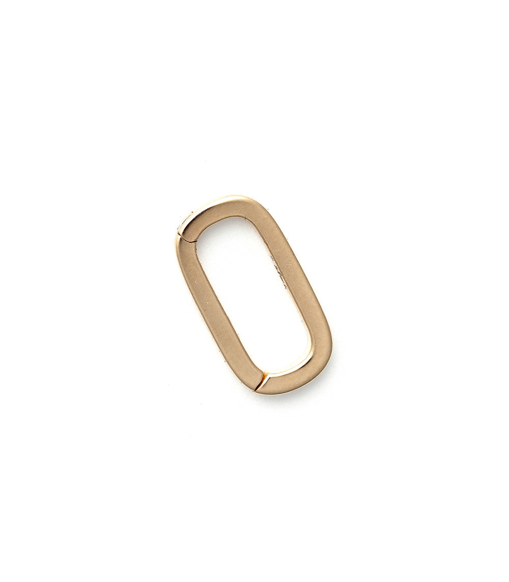Oval Paperclip Charm Holder SK-CH4 in brushed gold tone, oval loop with hooked clasp detail on white background.