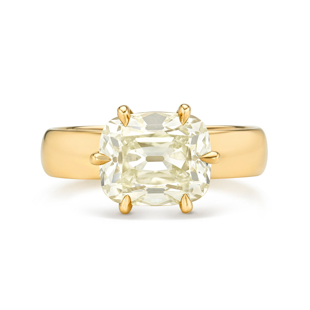 Champagne Antique Elongated Old Mine Cut Cushion Set East West On Thick 14k Gold Band Sk R110 Nd Cd Ew 6pr Om Cu 3.08 A
