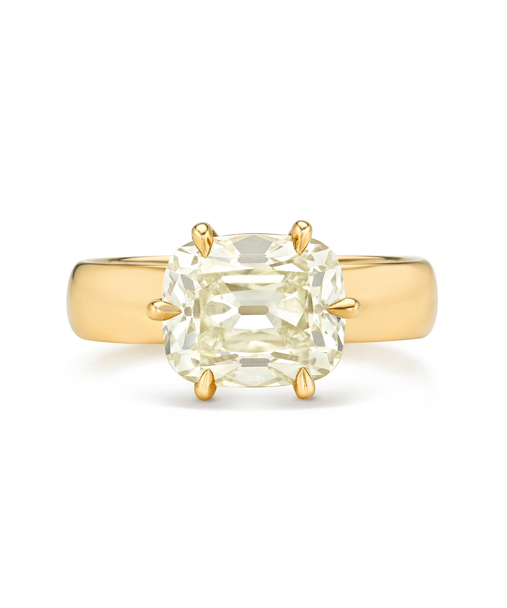Champagne Antique Elongated Old Mine Cut Cushion Set East West On Thick 14k Gold Band Sk R110 Nd Cd Ew 6pr Om Cu 3.08 A