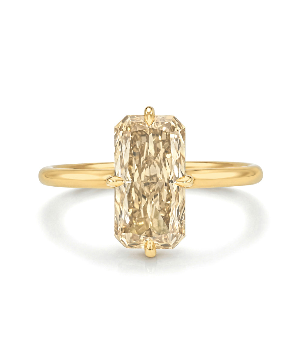 Champagne Diamond Elongated Brilliant Cushion With Compass Prongs 14k Yellow Gold Setting Sk R94 Nd Cd Ns Br Cu 2.14 Front