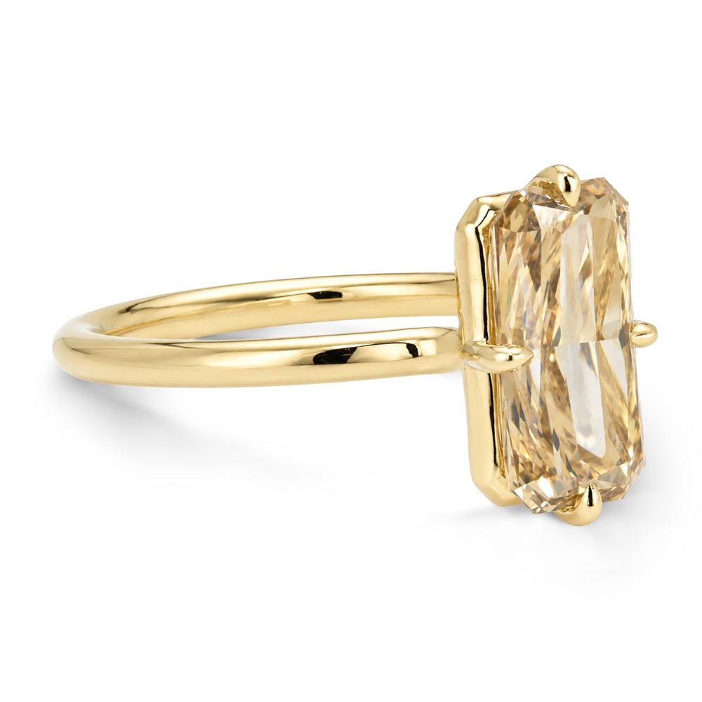 Champagne Diamond Elongated Brilliant Cushion With Compass Prongs 14k Yellow Gold Setting Sk R94 Nd Cd Ns Br Cu 2.14 Side