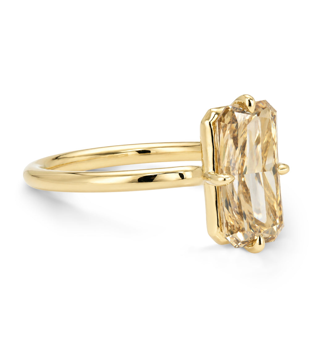 Champagne Diamond Elongated Brilliant Cushion With Compass Prongs 14k Yellow Gold Setting Sk R94 Nd Cd Ns Br Cu 2.14 Side