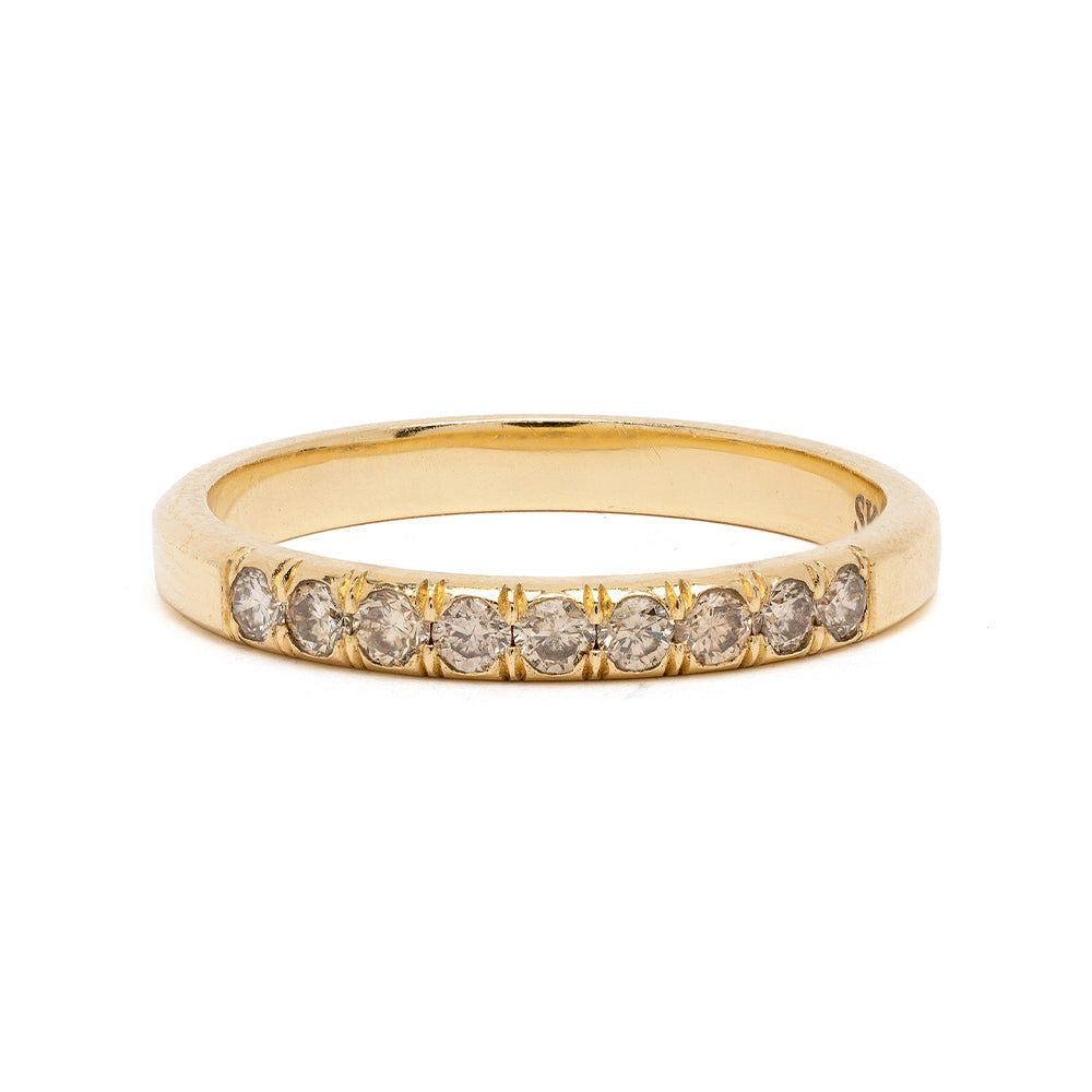 Vintage Inspired Stacking Band LF-R1-CD 14K yellow gold band with shiny finish and round stone row