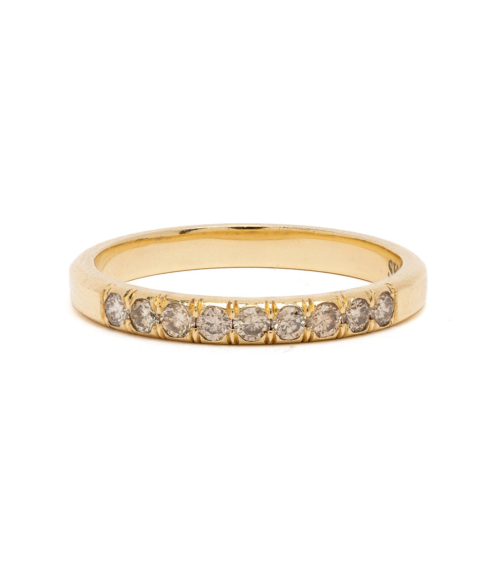 Vintage Inspired Stacking Band LF-R1-CD 14K yellow gold band with shiny finish and round stone row