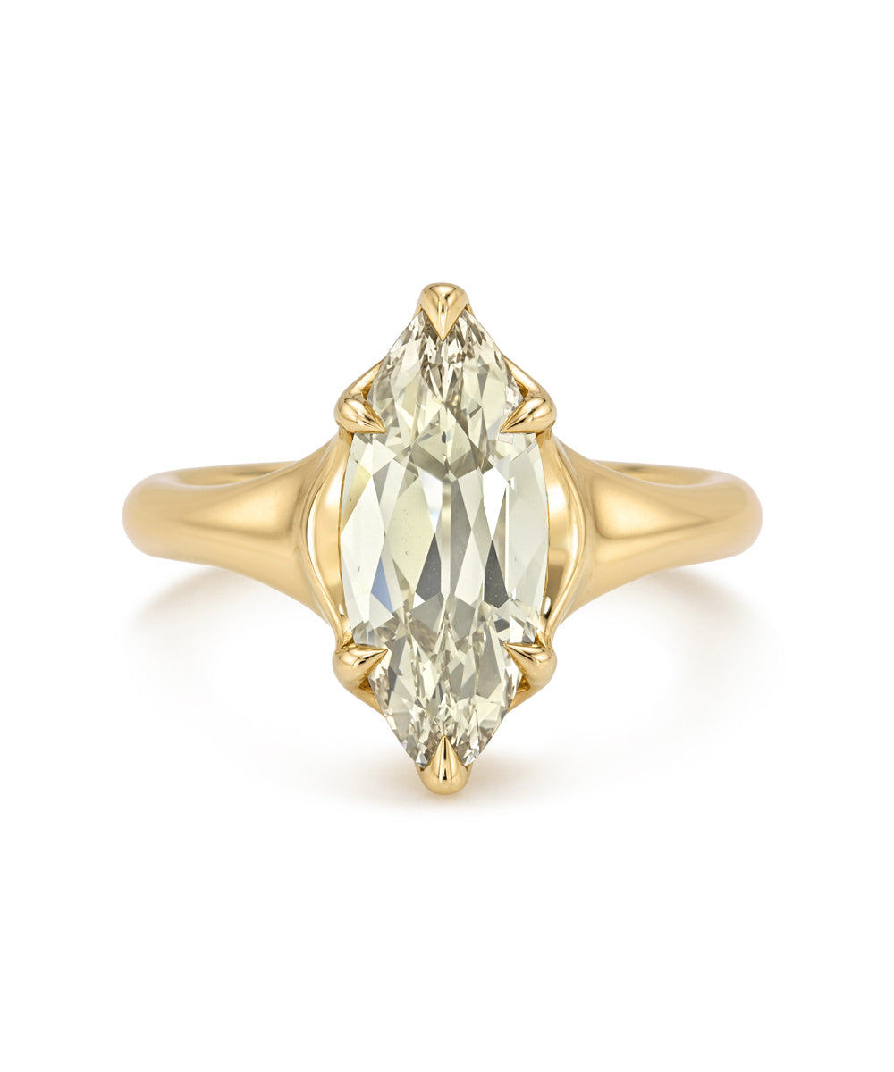 Champagne Marquise Old Mine Cut Set North South On Domed 14k Gold Band With 6 Prongs Sk R139 Nd Ns Cd Mq 2.56 Front