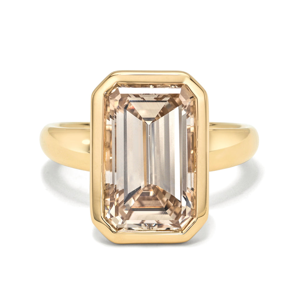 Champagne Modern Bezel Blush Diamond Emerald Cut Engagement Ring Er65 Sk R110 Nd Cd Ns Sc Ec 3.74 A