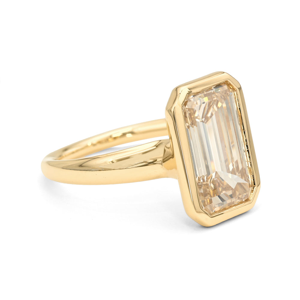 Champagne Modern Bezel Blush Diamond Emerald Cut Engagement Ring Er65 Sk R110 Nd Cd Ns Sc Ec 3.74 B