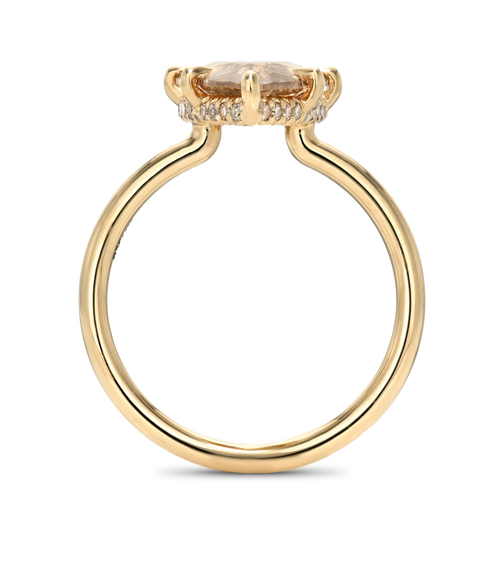 Champagne Pear Brilliant Cut Set North South On Thin 14k Gold Band With 6 Prongs Sk R94 Nd Ns Hh Cd Pc 3.01 Profile