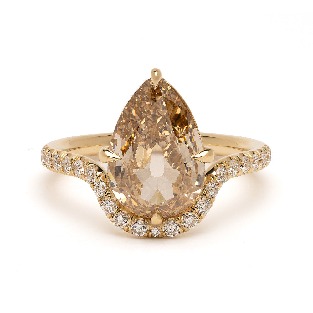 Aura SK-R120-CD-PS-3.01 unique engagement ring in gold with marquise center and diamond side stones