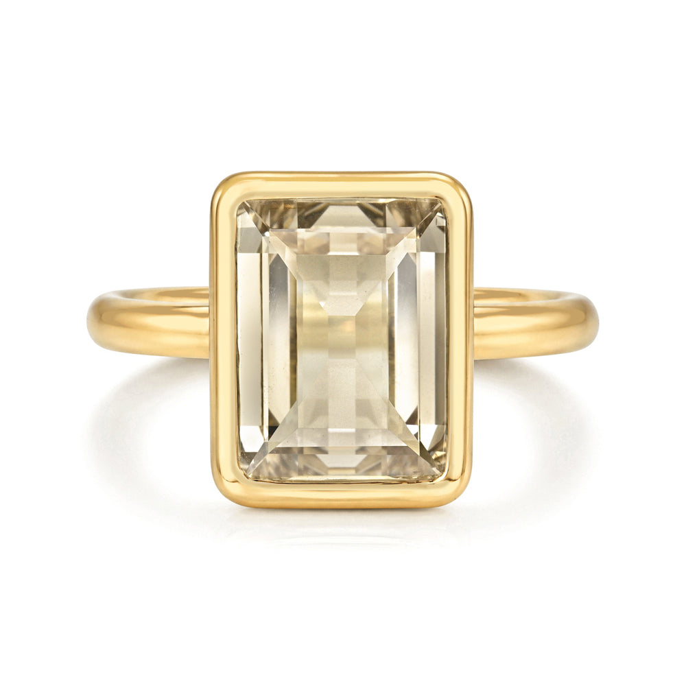 Champagne Portrait Cut Diamond Engagement Ring 14k Yellow Gold Bezel Sk R94 Nd Cd Ns Em Sc 2.12 Bz Front