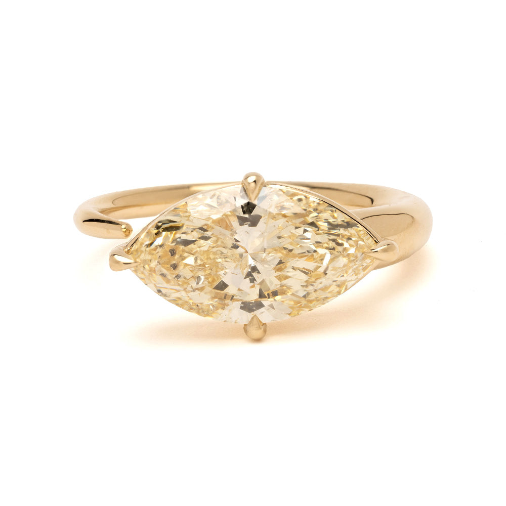 Sloane by Sofia Kaman gold ring with marquise diamond centerpiece, understated open band