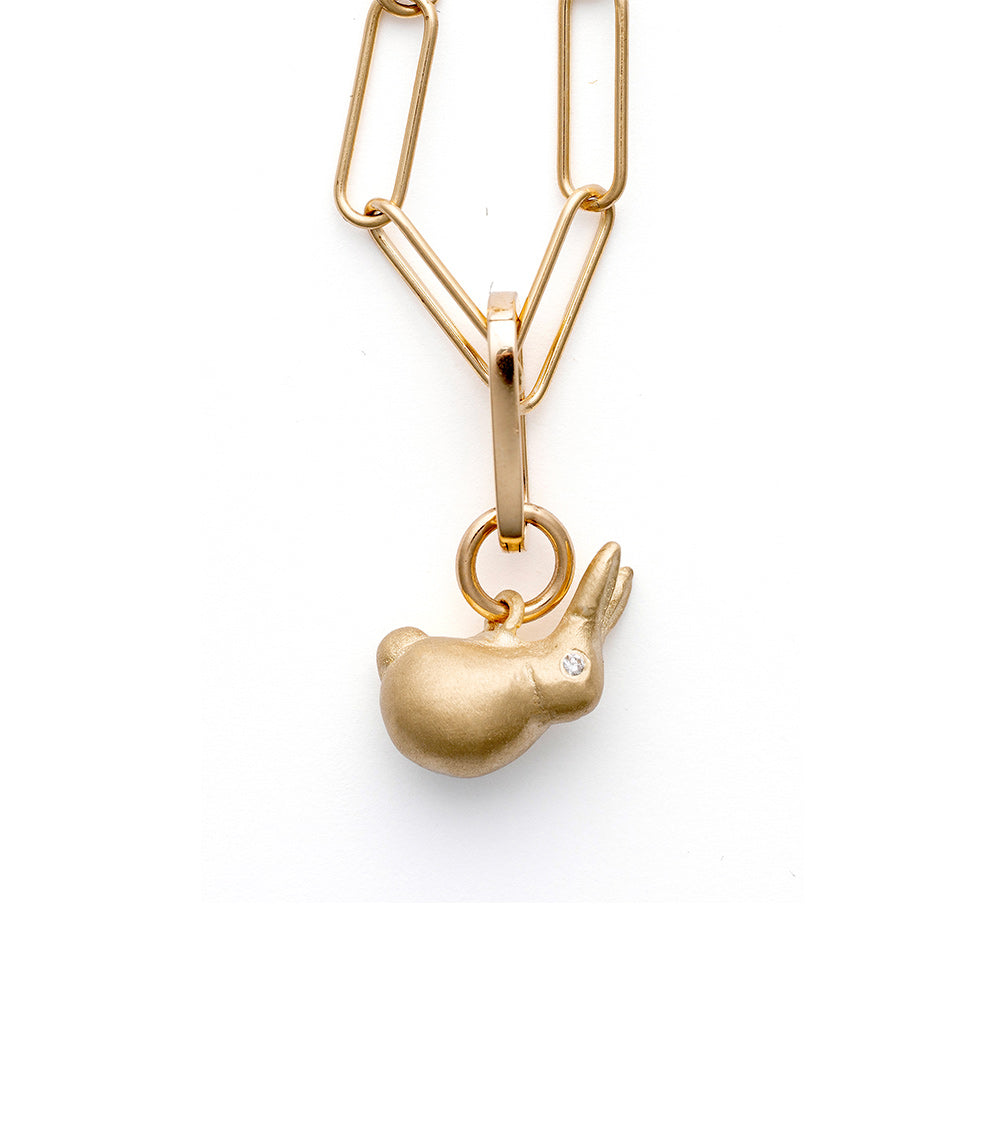 Oval Paperclip Charm Holder SK-CH4 gold-tone with oval chain, rabbit charm and small clear stone