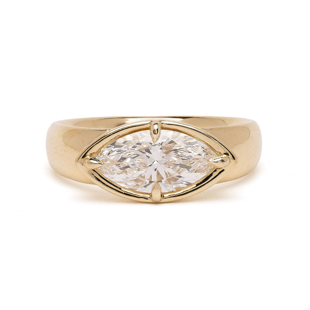 Chloe Pinky by Sofia Kaman 14K yellow gold ring with shiny setting and clear round diamond center