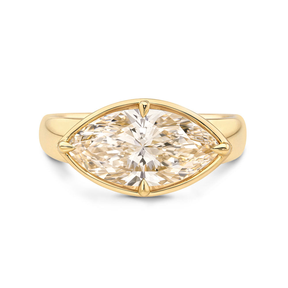 Chloe by Sofia Kaman understated engagement ring in yellow gold with round diamond solitaire center setting