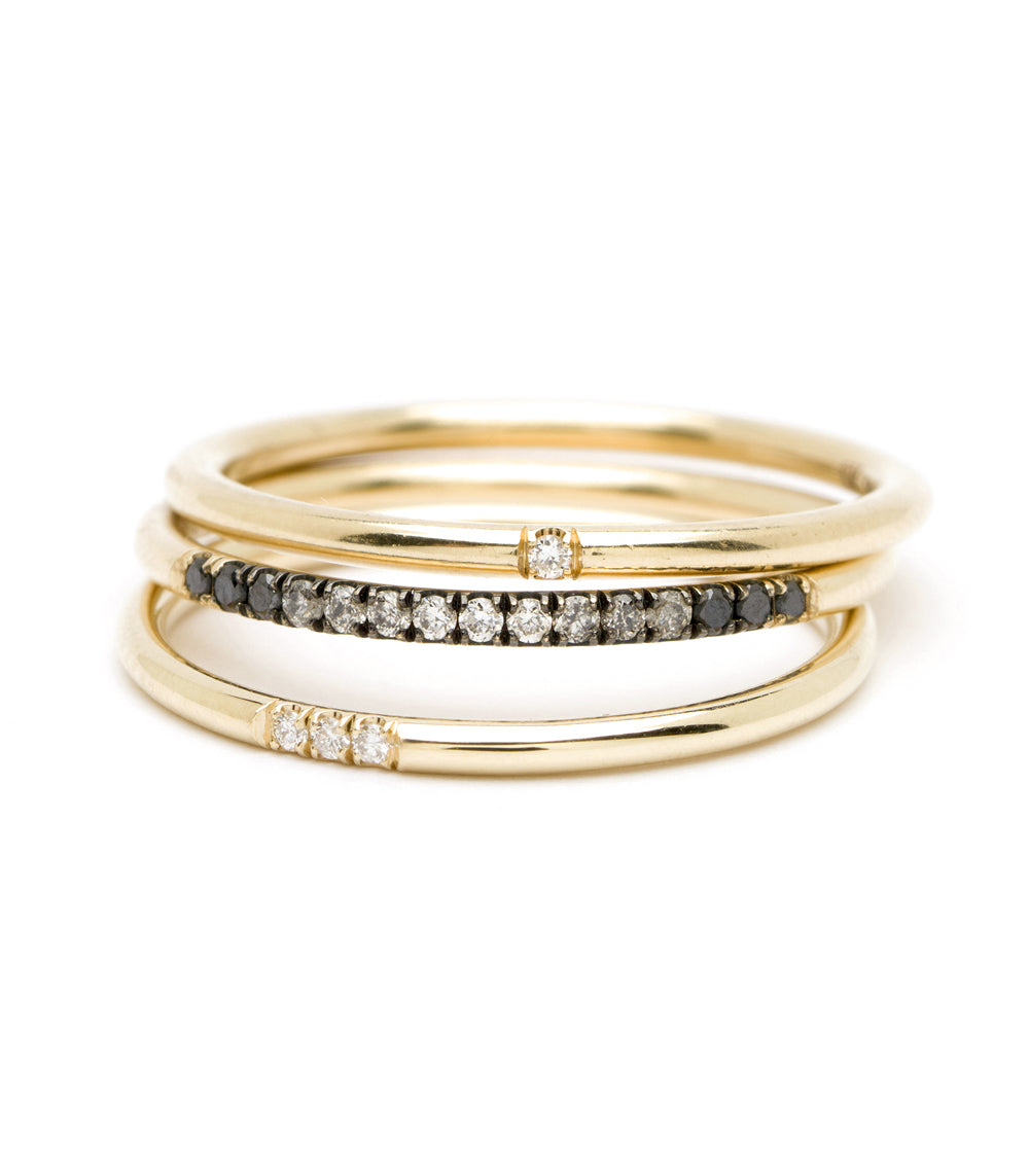 Classic Wire Band by A-R29 in 14K yellow gold with shiny diamond inlay, layered wire band set