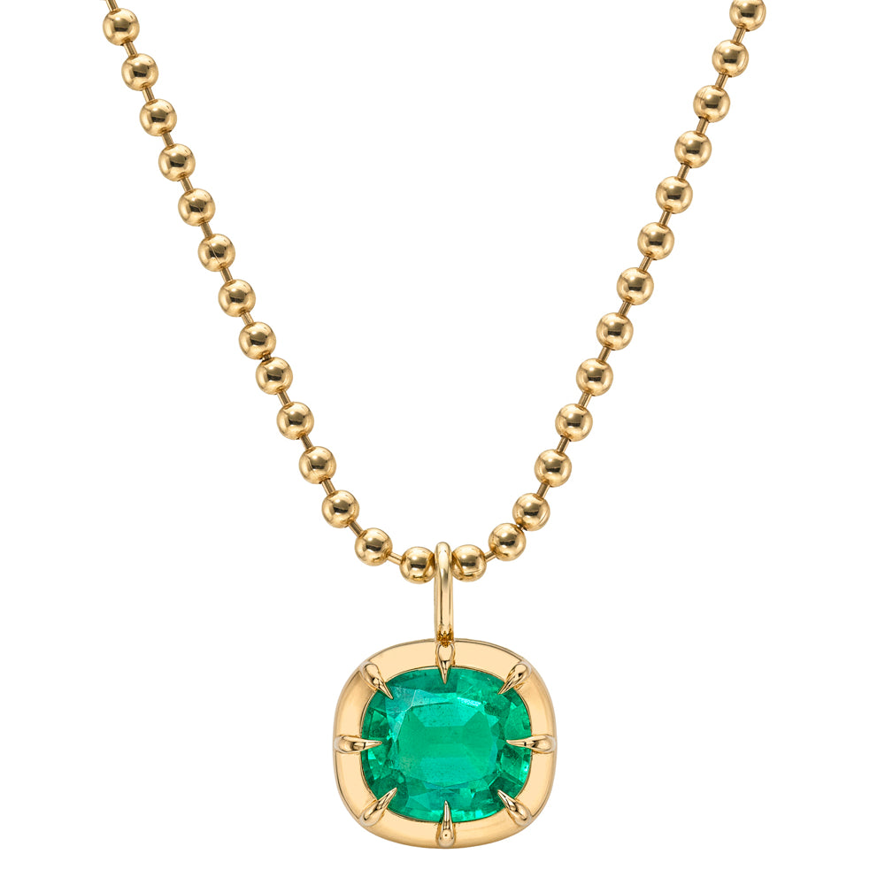 Colombian Emerald Cushion Cut East West Pendant In Vintage Button Back Style Collet Setting Sk P131 Em Cl Ew St Cu 2.26 B