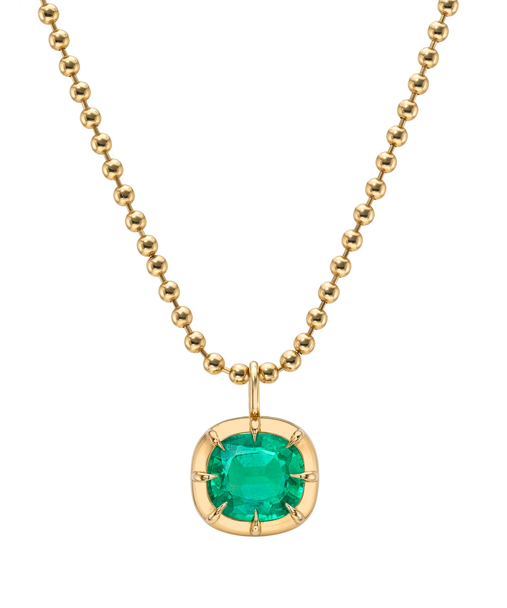Colombian Emerald Cushion Cut East West Pendant In Vintage Button Back Style Collet Setting Sk P131 Em Cl Ew St Cu 2.26 B