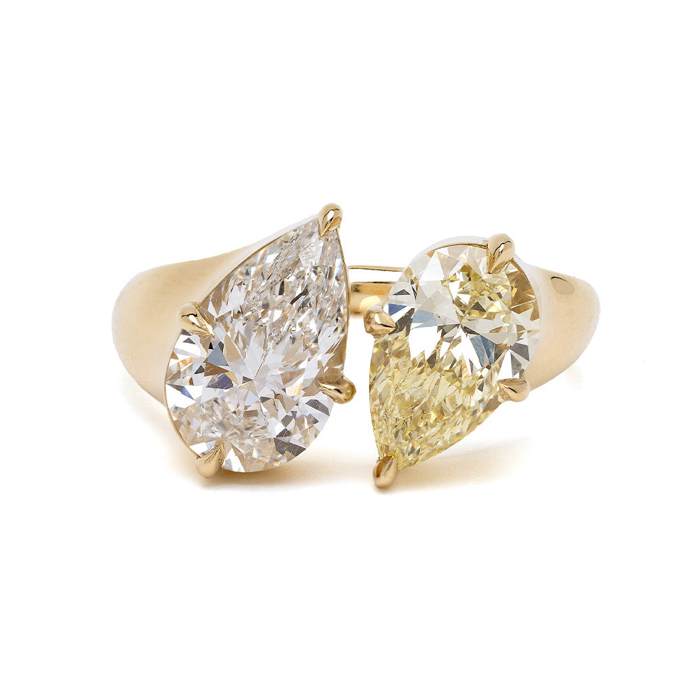 Zephyr SK-R105-LGD-PC-2.06-1.53 engagement ring in yellow gold with 2 stone engagement ring featuring asymmetrical engagement ring