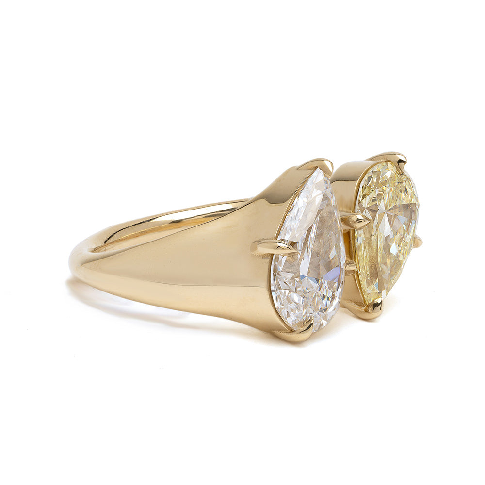 Zephyr by SK-R105-LGD-PC-2.06-1.53 gold 2 stone engagement ring with polished band and faceted stones