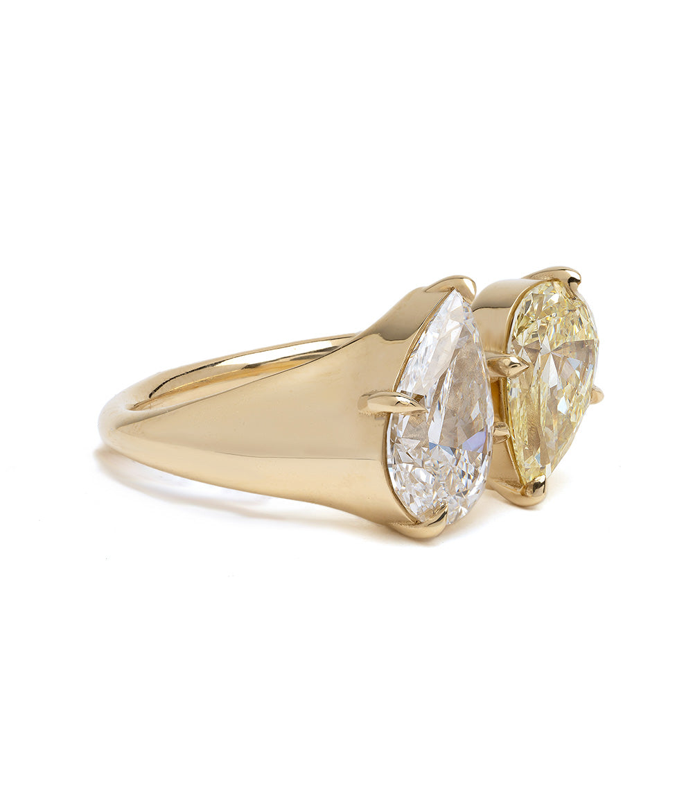 Zephyr by SK-R105-LGD-PC-2.06-1.53 gold 2 stone engagement ring with polished band and faceted stones