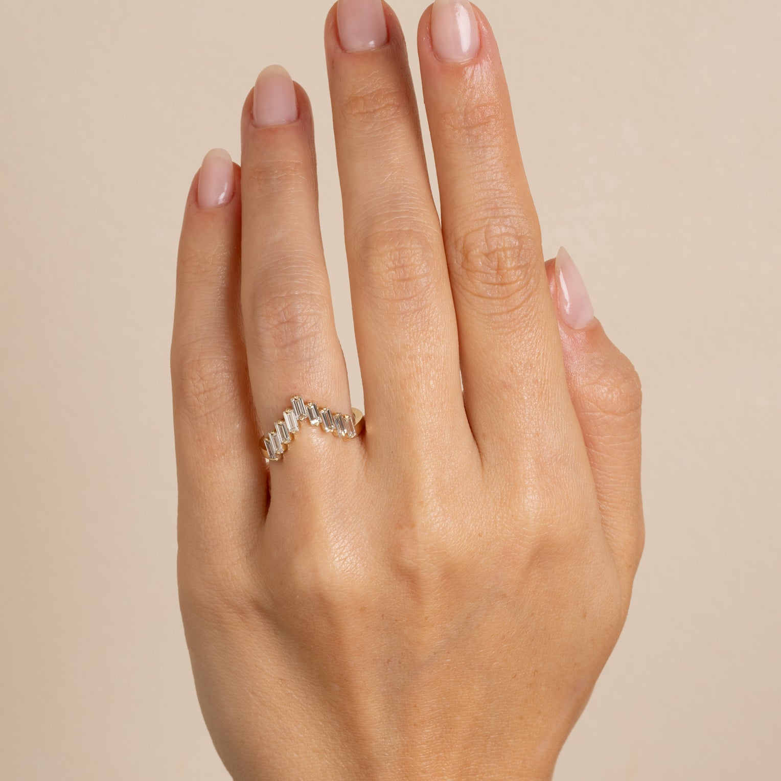 Diamond Priestess NB-R3 diamond band ring 14K yellow gold shiny with baguette stones