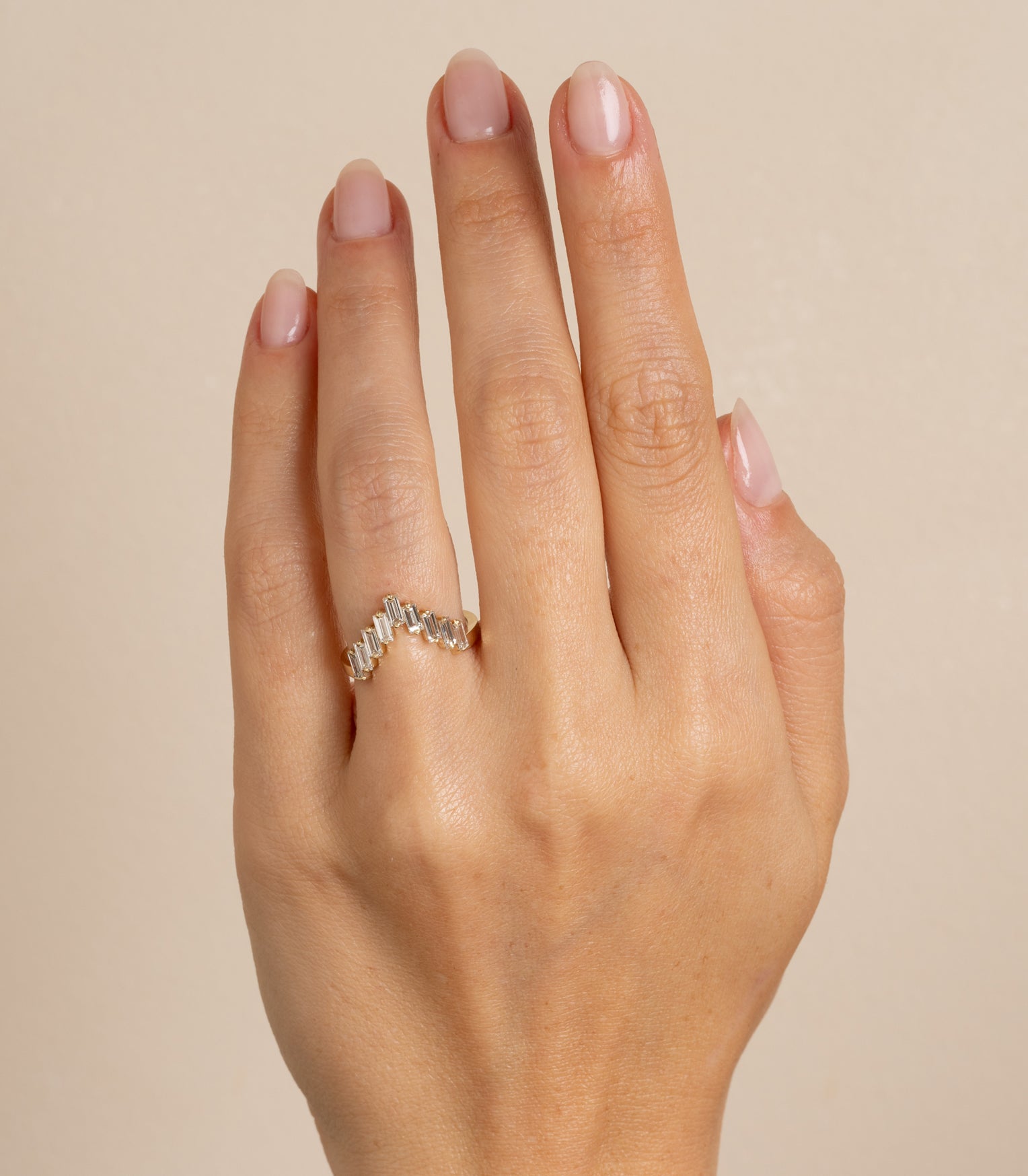 Diamond Priestess NB-R3 diamond band ring 14K yellow gold shiny with baguette stones