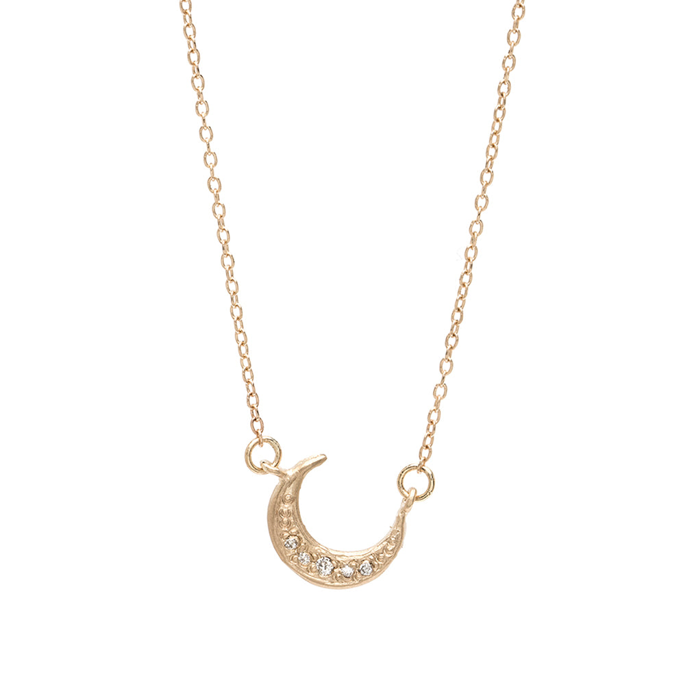 Love You to the Moon Necklace by ES-N17, 14K yellow gold crescent moon pendant with shiny finish