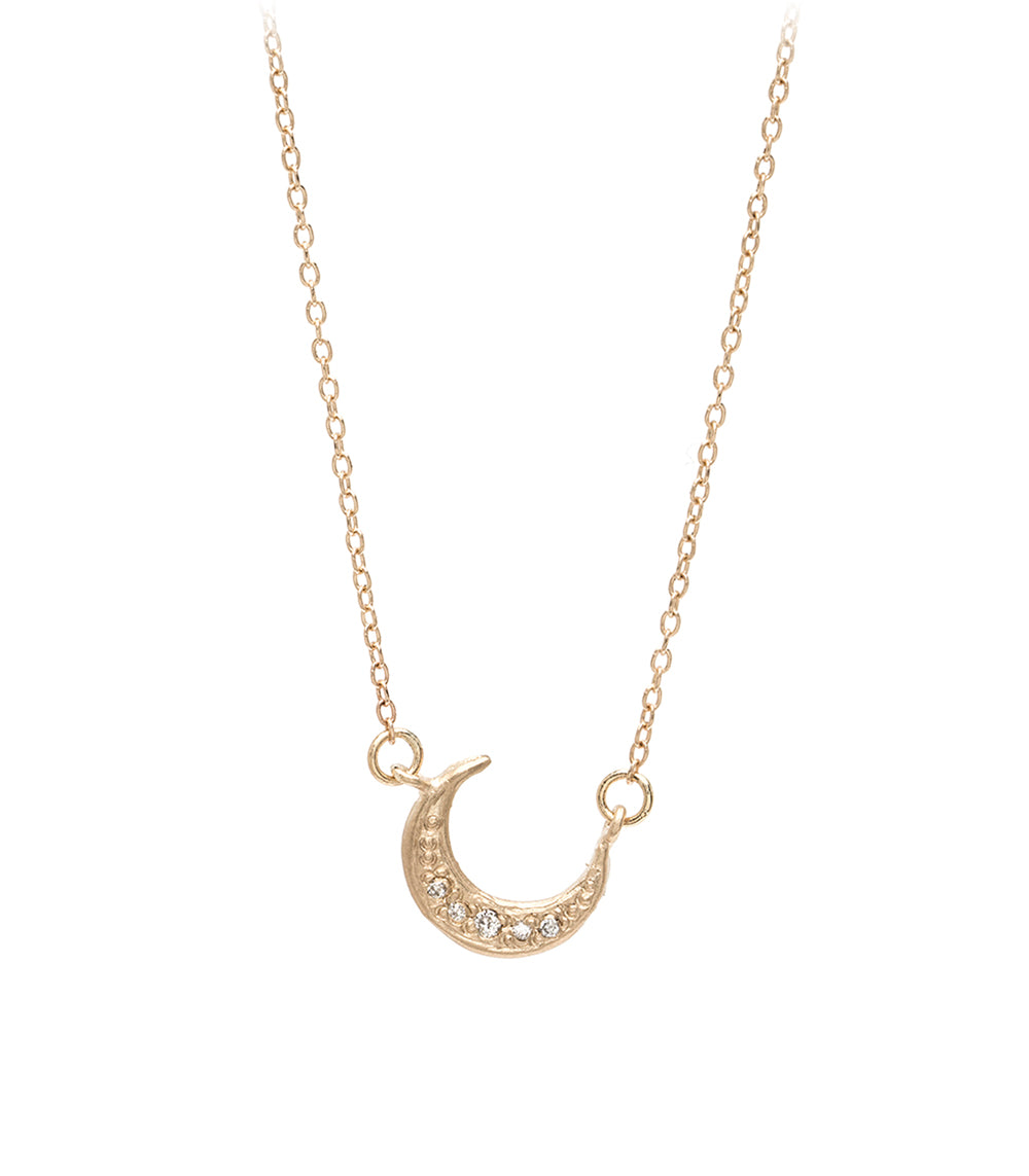 Love You to the Moon Necklace by ES-N17, 14K yellow gold crescent moon pendant with shiny finish