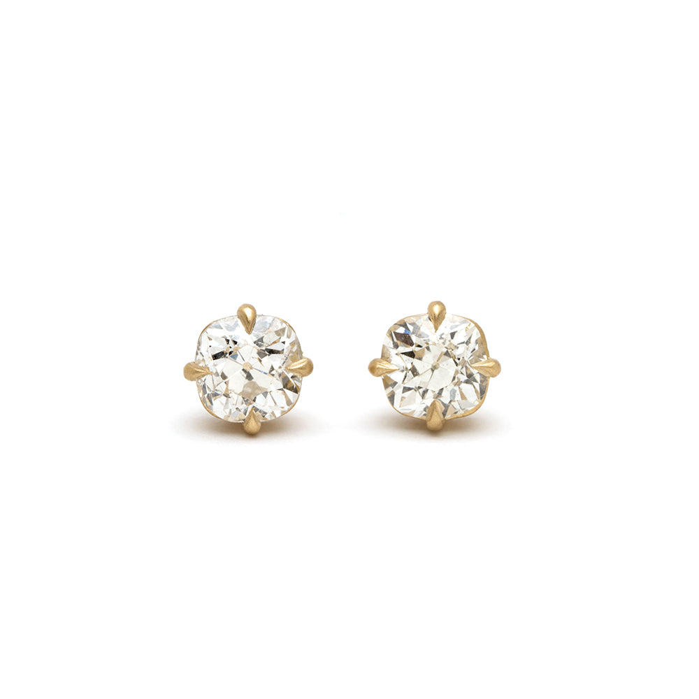 Simple Solitaire SK-E31-OMC-MD round gold solitaire stud earrings with clear diamond-like center stones