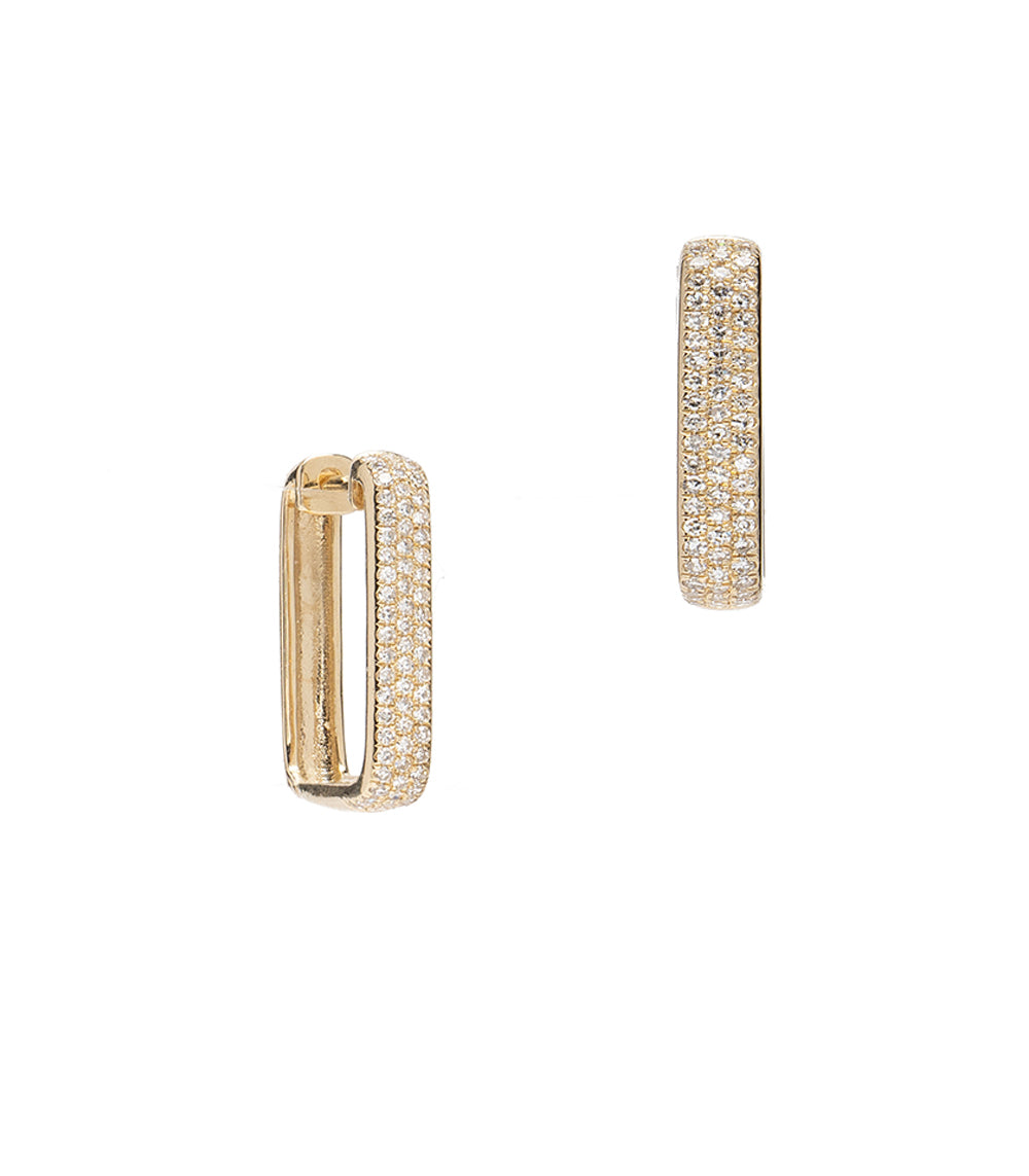 The Robertson CC-E1 gold hoop earrings with pavé sparkle, understated and bright on a clean background