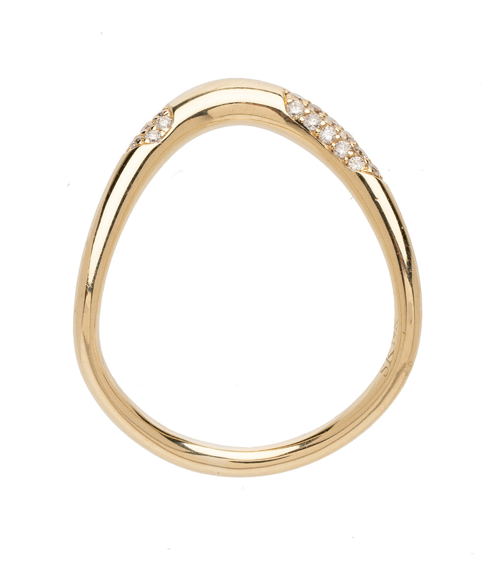 Large Melt Band EGB-R2-P shiny 14K yellow gold ring band with pavé set stones across the top